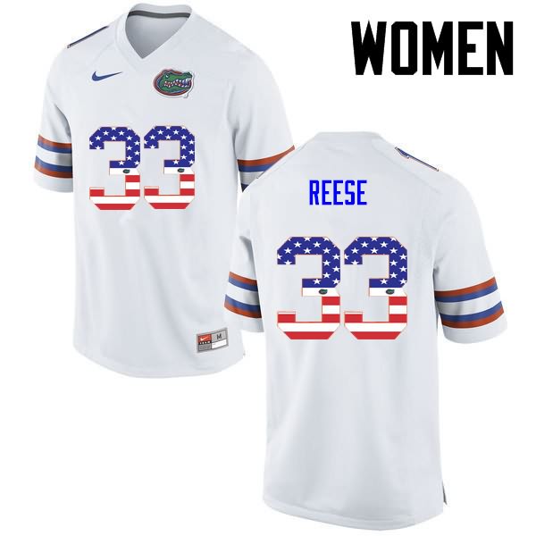 NCAA Florida Gators David Reese Women's #33 USA Flag Fashion Nike White Stitched Authentic College Football Jersey PHK0864US